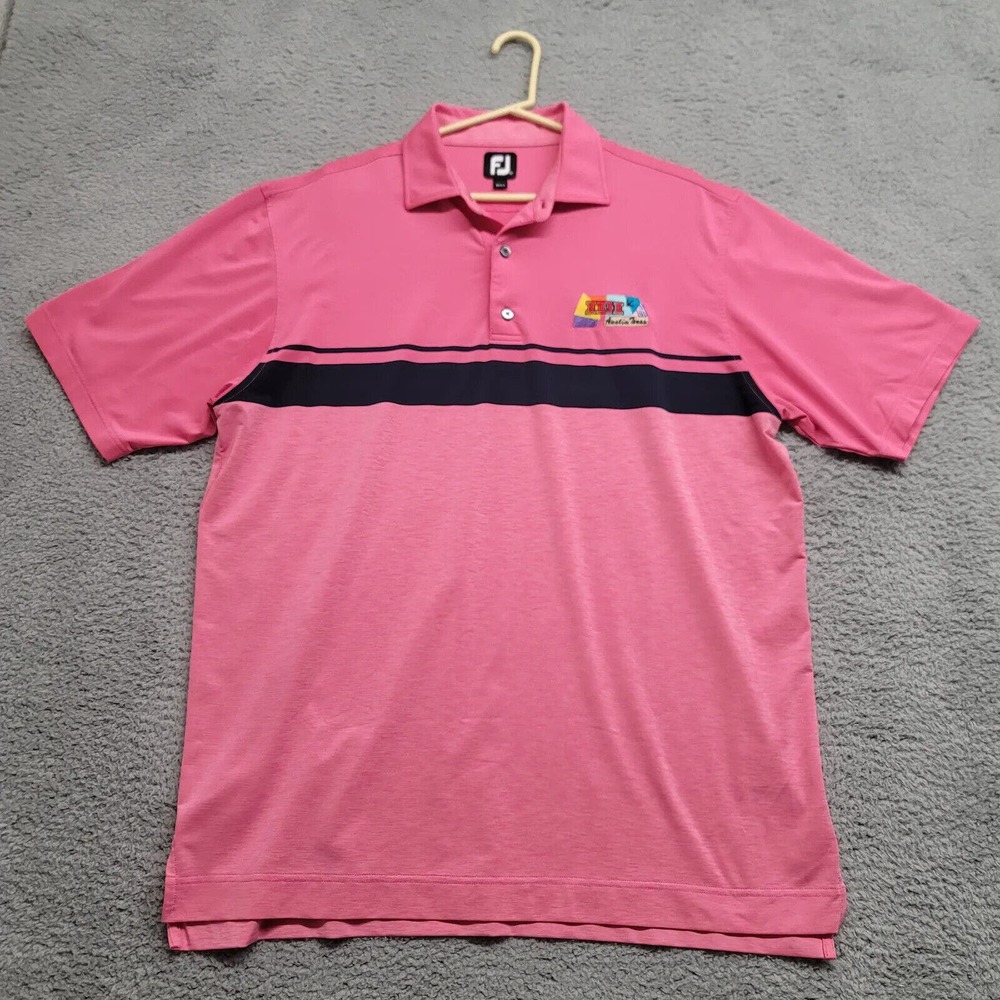 FJ FootJoy Shirt Mens XL Pink Striped Logo Short Sleeve Classic Golf Polo Casual